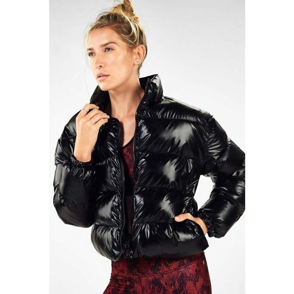 Fabletics Wander Puffer Jacket by in Black Shine Size 1X Plus Size Women's - Picture 3 of 12